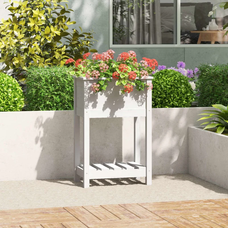 Jardinera De Madera Maciza De Pino Blanco 54x34,5x81 Cm
