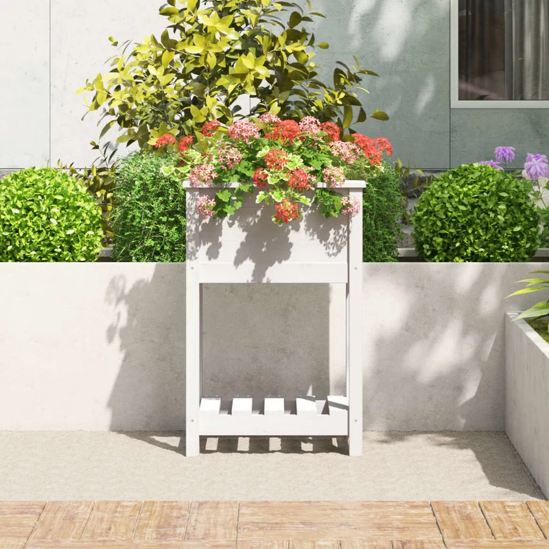 Jardinera De Madera Maciza De Pino Blanco 54x34,5x81 Cm