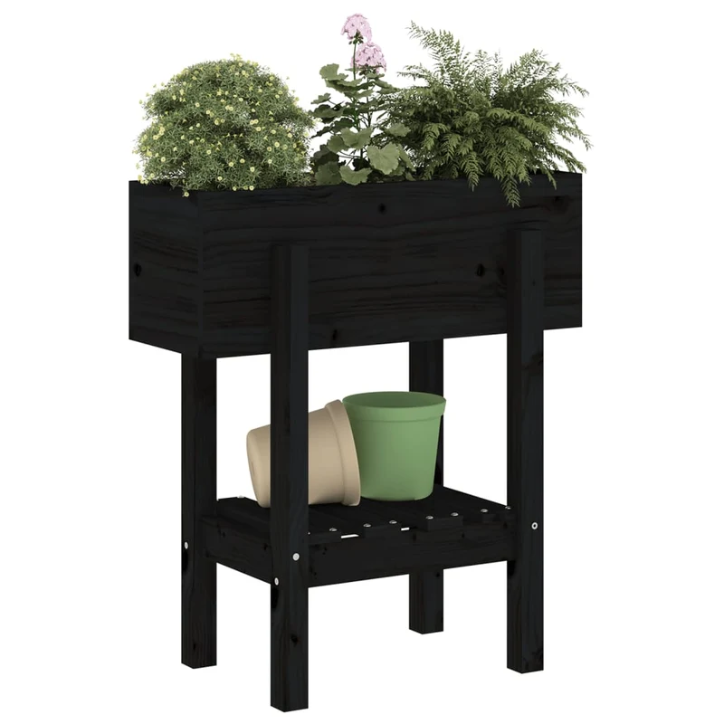 Jardinera Madera Maciza De Pino Negro 62x30x69 Cm