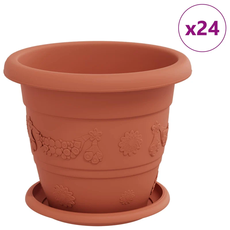Macetas 24 Uds. Rojo Ladrillo Ø 22 X 18 Cm Plástico