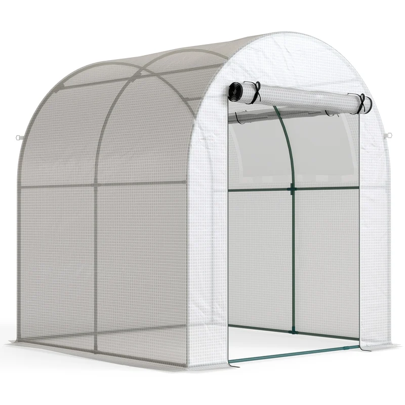 Outsunny Invernadero De Jardín 180x180x200 Cm Puerta Enrollable Ventana De Malla