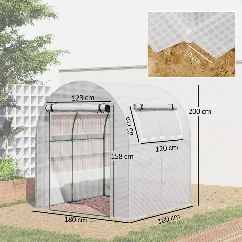 Outsunny Invernadero De Jardín 180x180x200 Cm Puerta Enrollable Ventana De Malla