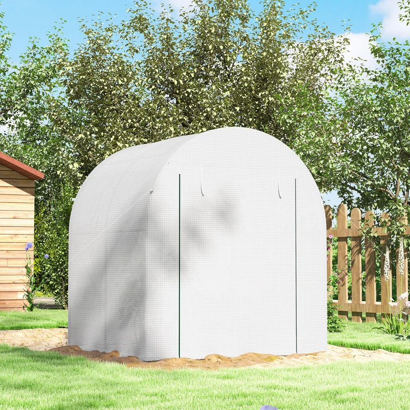 Outsunny Invernadero De Jardín 180x180x200 Cm Puerta Enrollable Ventana De Malla