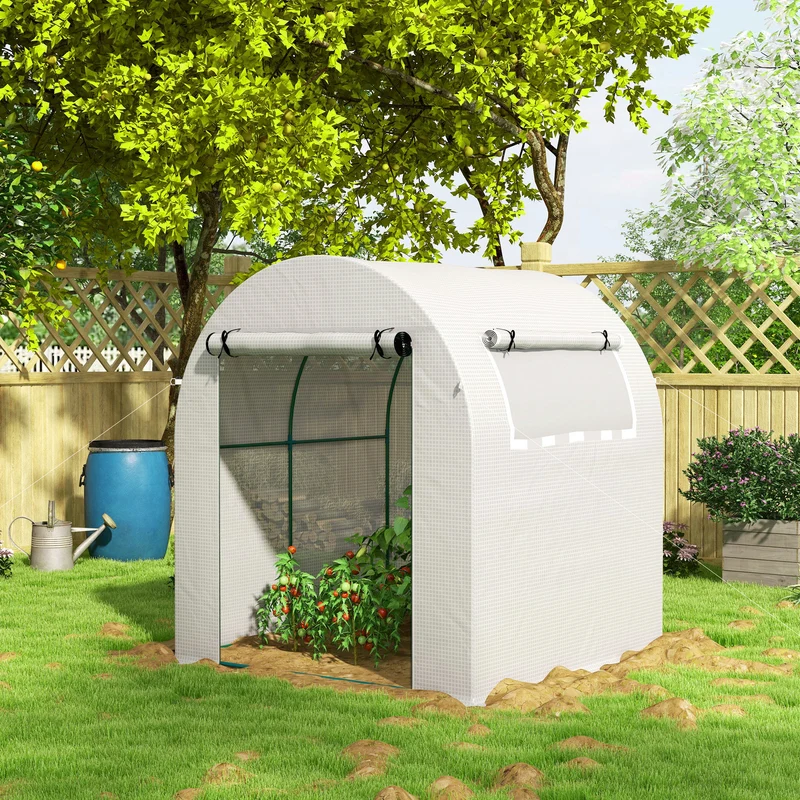 Outsunny Invernadero De Jardín 180x180x200 Cm Puerta Enrollable Ventana De Malla