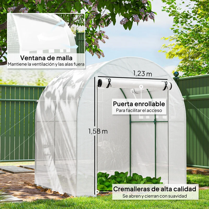 Outsunny Invernadero De Jardín 180x180x200 Cm Puerta Enrollable Ventana De Malla