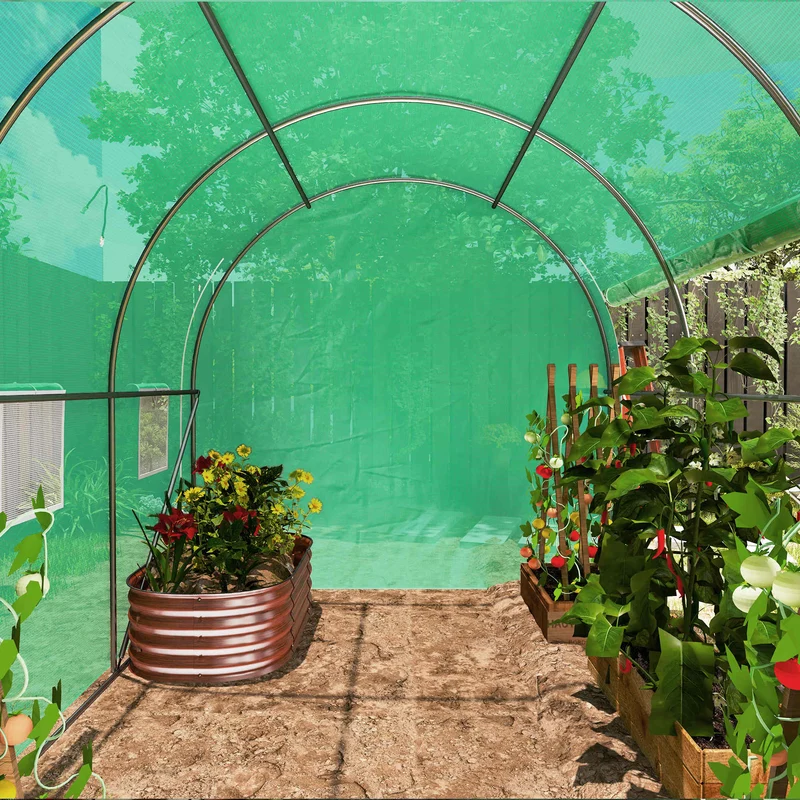 Outsunny Invernadero De Túnel 296x196x200 Cm Con 3 Puertas Y 6 Ventanas Verde