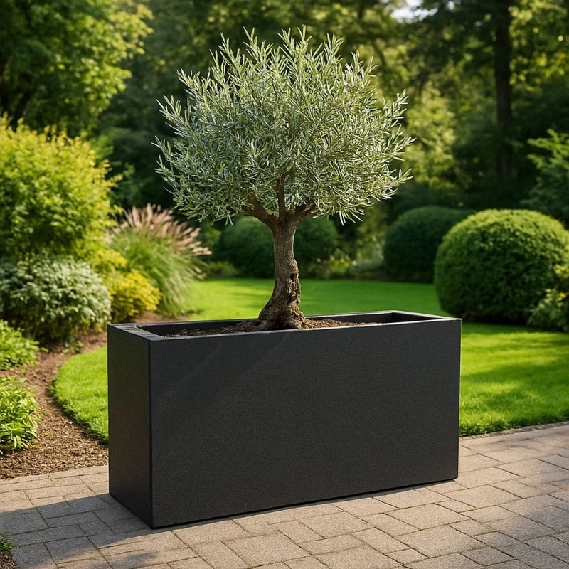 GARDRA Jardinière en polyester grise noire 150x25x80 cm RAL 7021