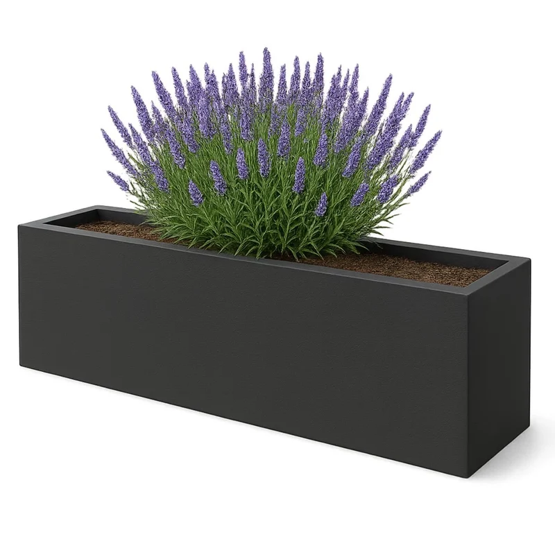 GARDRA Jardinière en polyester grise noire 150x40x40 cm RAL 7021