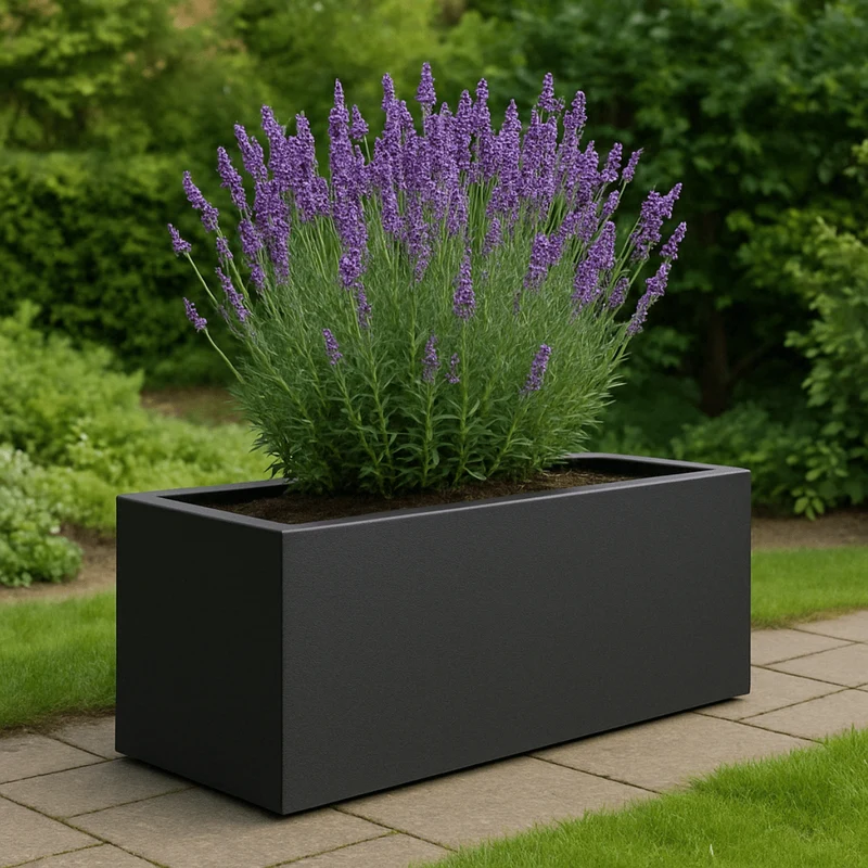 GARDRA Jardinière en polyester grise noire 120x40x40 cm RAL 7021