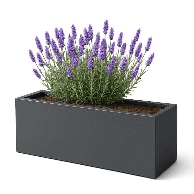 GARDRA Jardinière en polyester grise noire 120x40x40 cm RAL 7021
