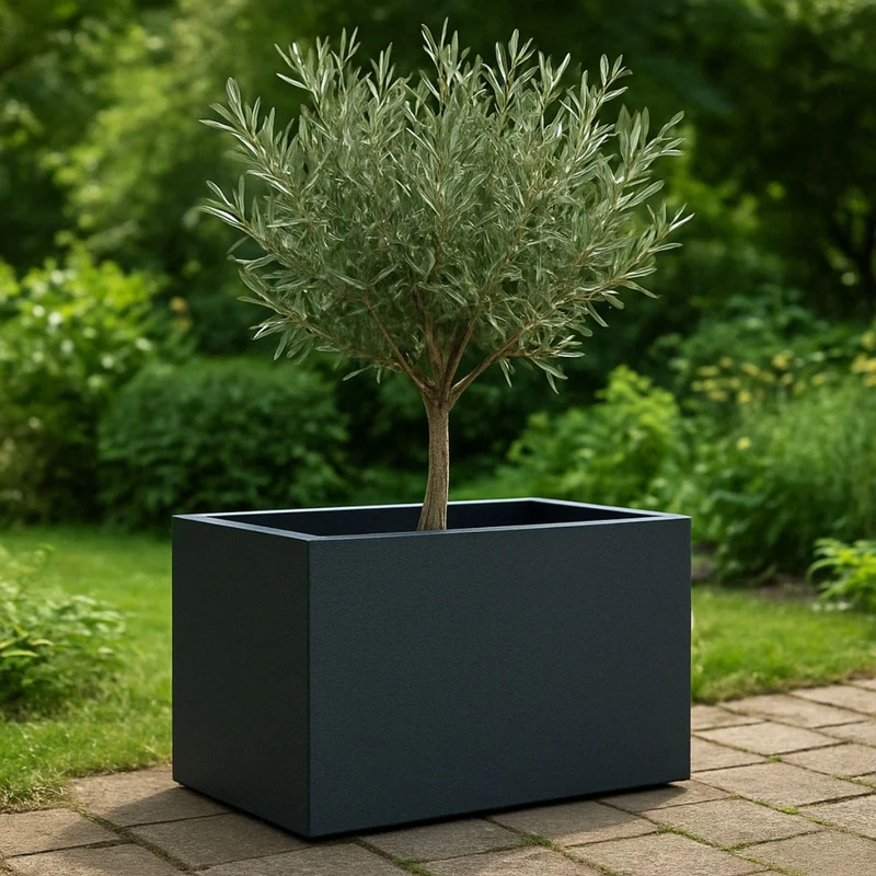 GARDRA Jardinière en polyester grise noire 60x40x40 cm RAL 7021
