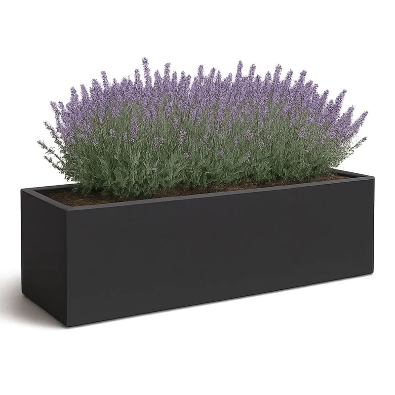 GARDRA Jardinière en polyester grise noire 200x60x60 cm RAL 7021