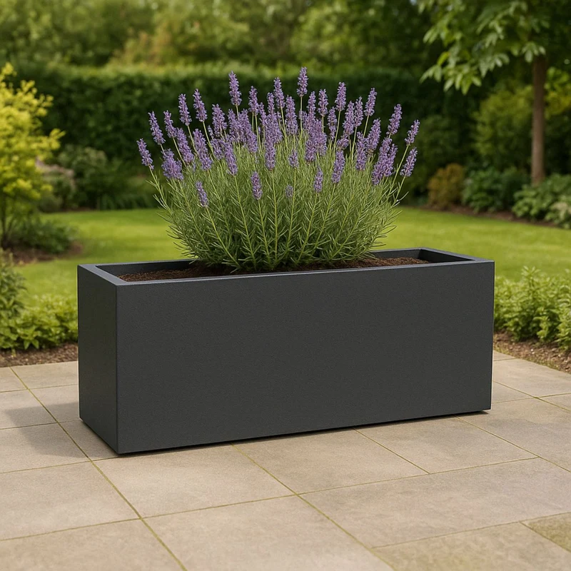 GARDRA Jardinière en polyester grise noire 120x40x50 cm RAL 7021