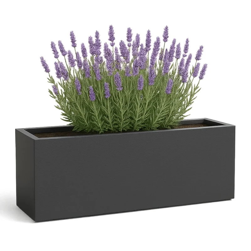 GARDRA Jardinière en polyester grise noire 120x40x50 cm RAL 7021