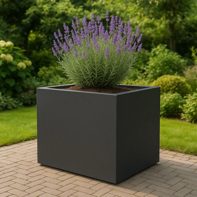 GARDRA Jardinière en polyester grise noire 100x75x80 cm RAL 7021
