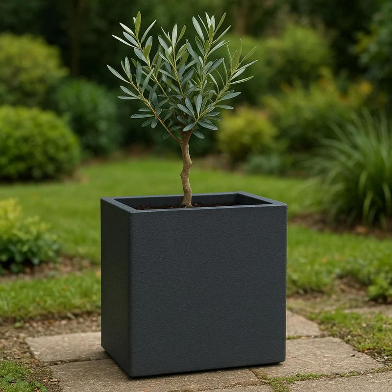 GARDRA Jardinière en polyester grise noire 45x30x50 cm RAL 7021