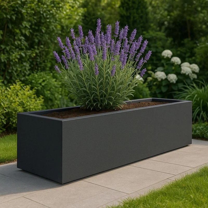 GARDRA Jardinière en polyester grise noire 200x50x40 cm RAL 7021