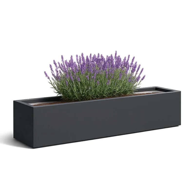 GARDRA Jardinière en polyester grise noire 200x40x33 cm RAL 7021