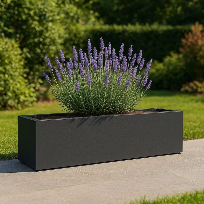 GARDRA Jardinière en polyester grise noire 190x40x40 cm RAL 7021