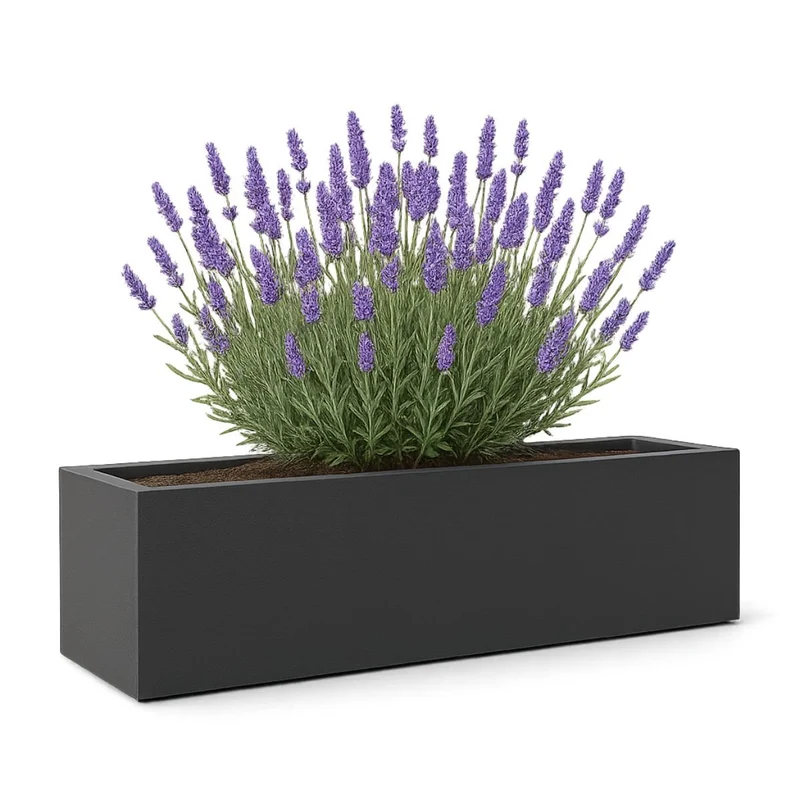 GARDRA Jardinière en polyester grise noire 190x40x40 cm RAL 7021