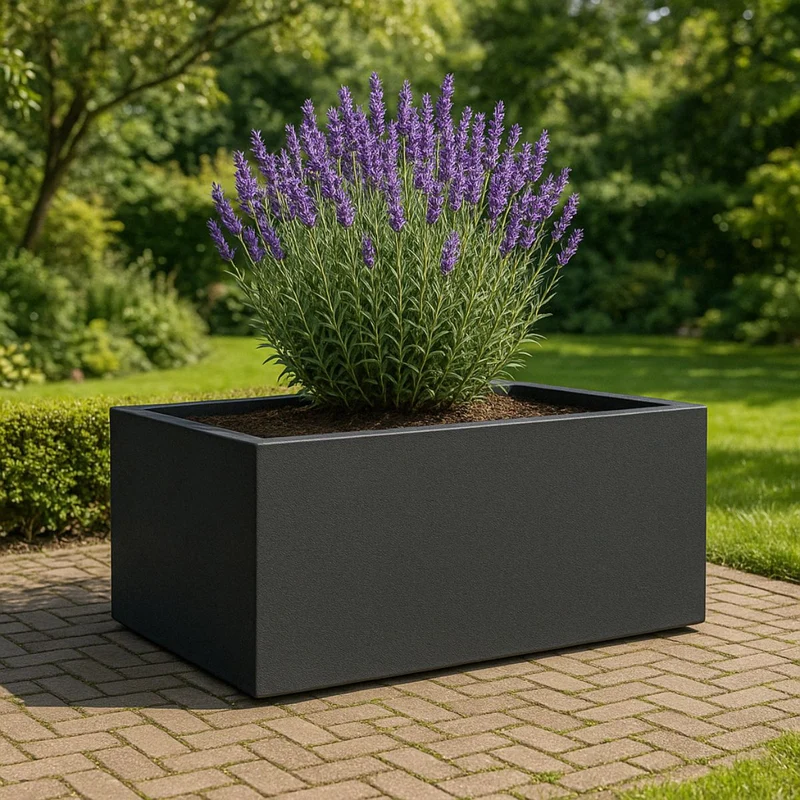 GARDRA Jardinière en polyester grise noire 185x120x60 cm RAL 7021