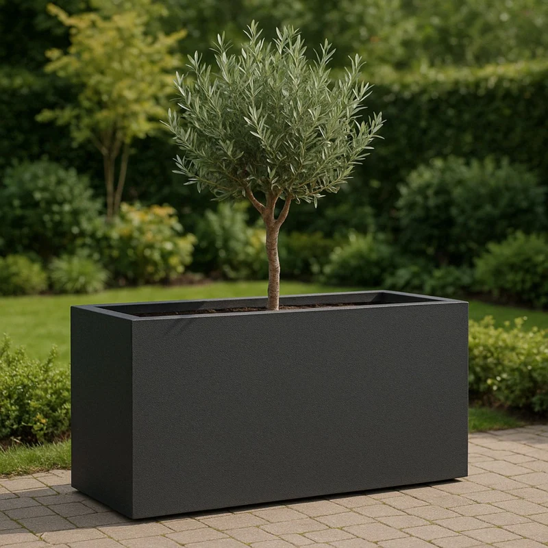 GARDRA Jardinière en polyester grise noire 147x60x80 cm RAL 7021