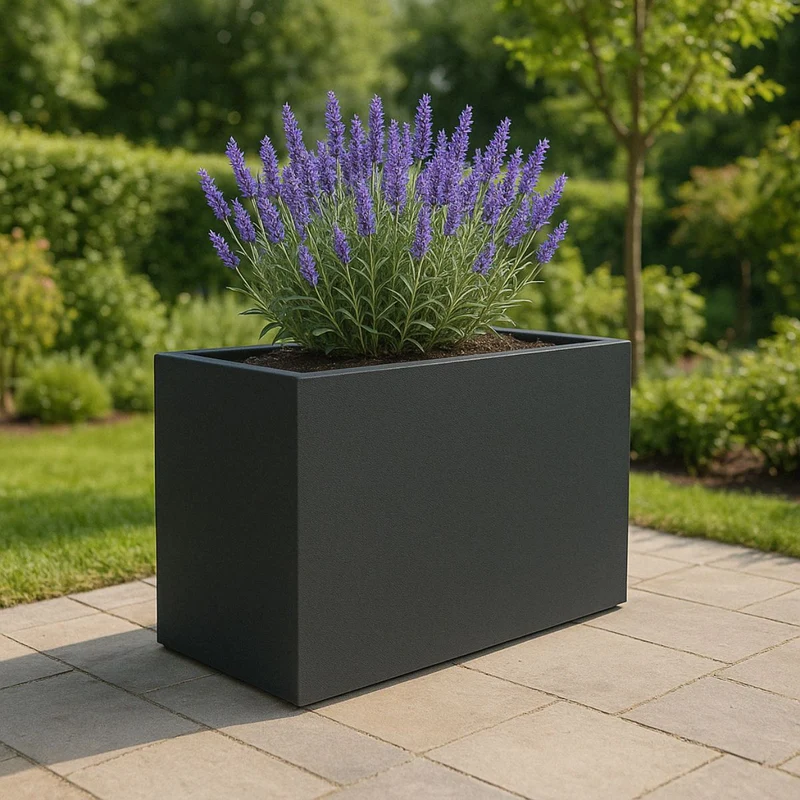 GARDRA Jardinière en polyester grise noire 120x46x80 cm RAL 7021