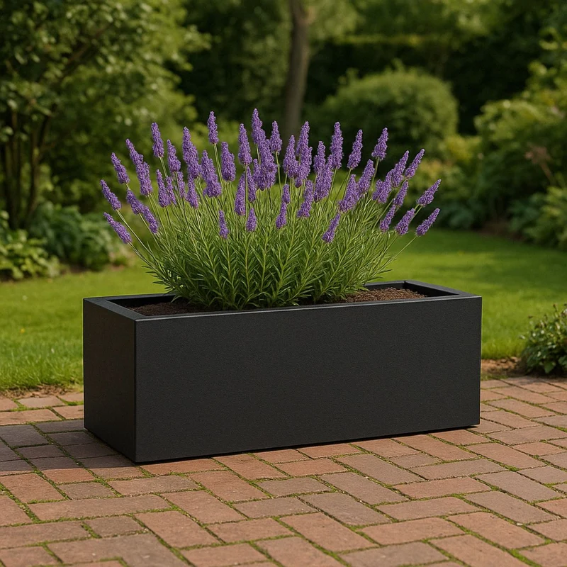 GARDRA Jardinière en polyester grise noire 120x25x35 cm RAL 7021