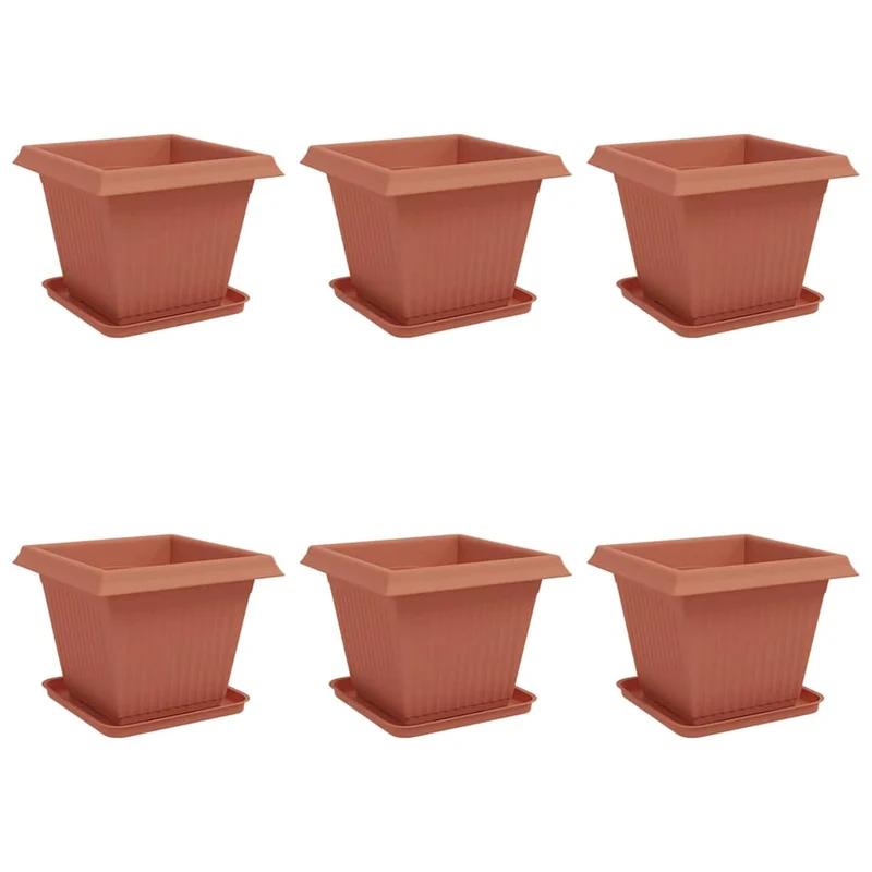 Macetas 6 Uds. Rojo Ladrillo Plástico