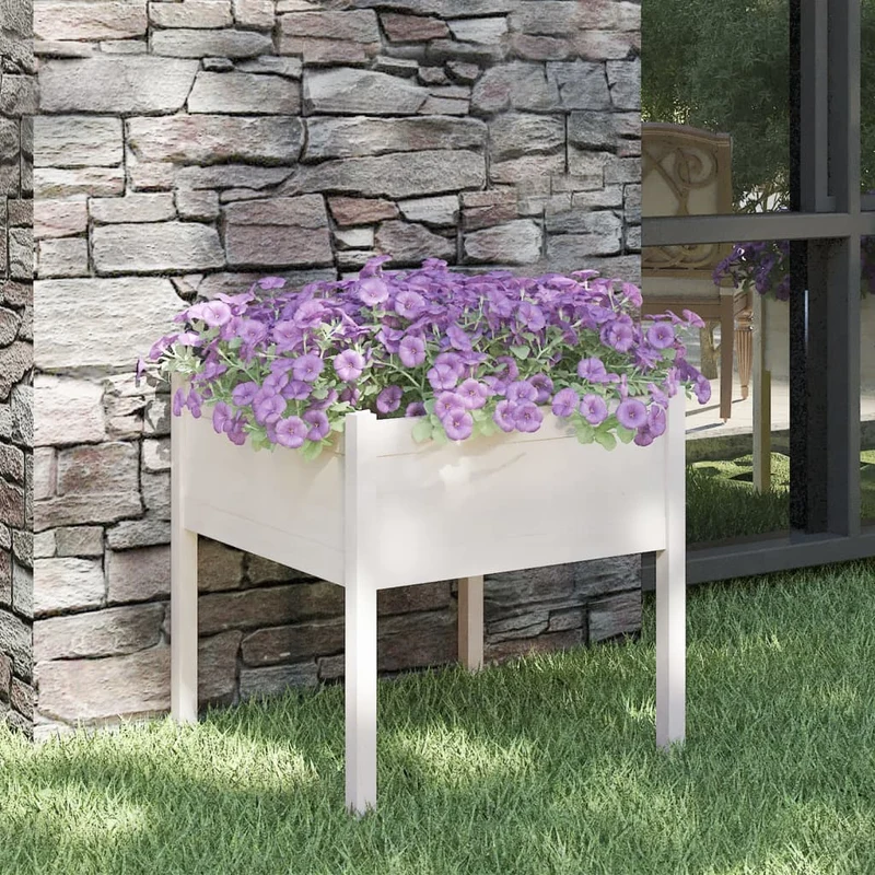 Jardinera De Madera Maciza De Pino Blanca 70x70x70 Cm