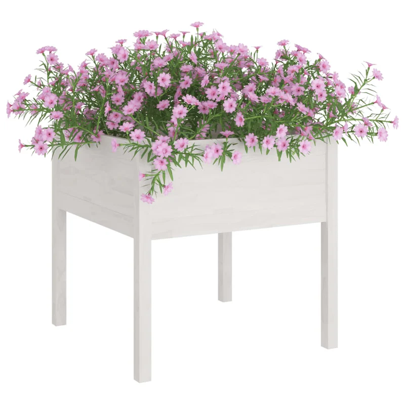 Jardinera De Madera Maciza De Pino Blanca 70x70x70 Cm