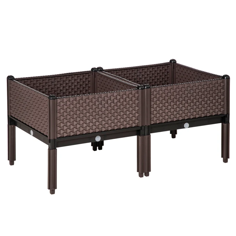 Outsunny Juego De 2 Jardineras De Exterior Elevadas 50x50x46,5 Cm Marrón