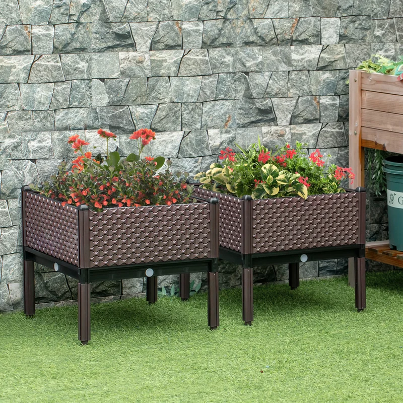 Outsunny Juego De 2 Jardineras De Exterior Elevadas 50x50x46,5 Cm Marrón