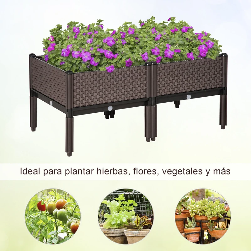 Outsunny Juego De 2 Jardineras De Exterior Elevadas 50x50x46,5 Cm Marrón