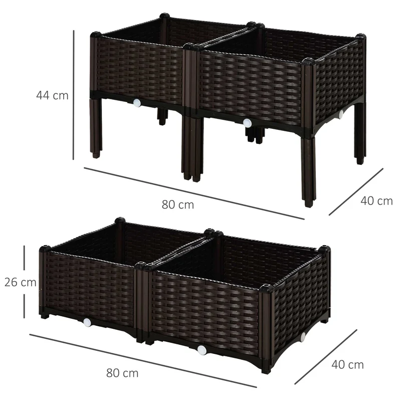Outsunny 4 Jardineras De Exterior Combinación Libre 40x40x26/44 Cm Marrón