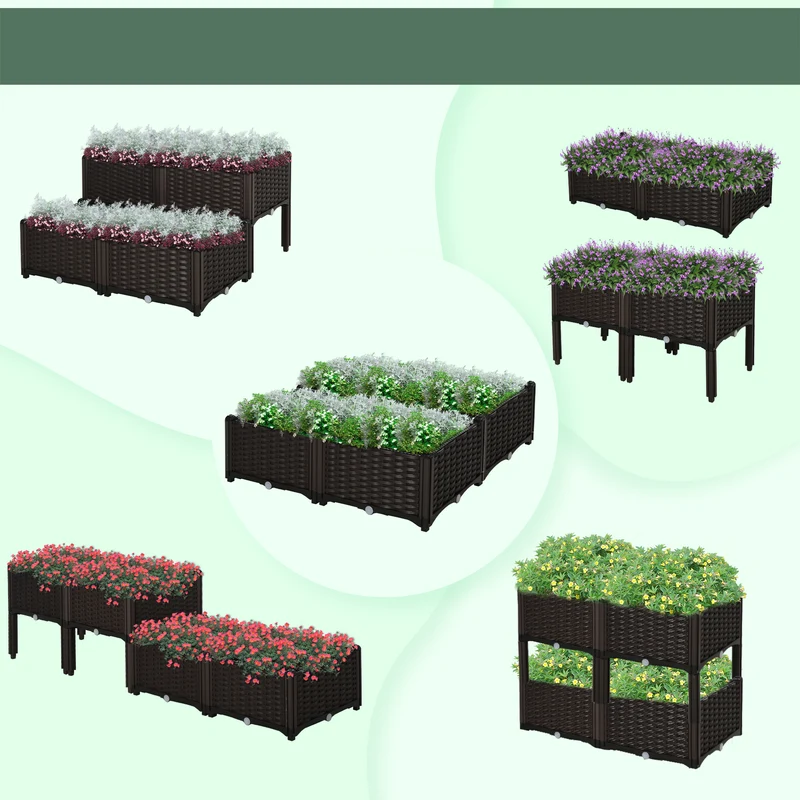 Outsunny 4 Jardineras De Exterior Combinación Libre 40x40x26/44 Cm Marrón