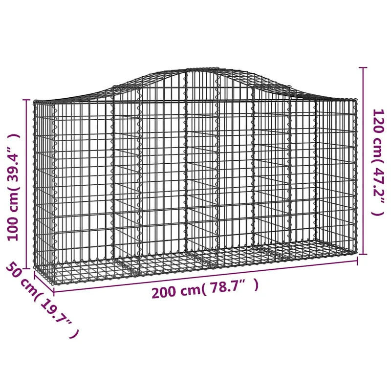 Cestas De Gaviones 8 Uds Forma De Arco Hierro 200x50x100/120cm
