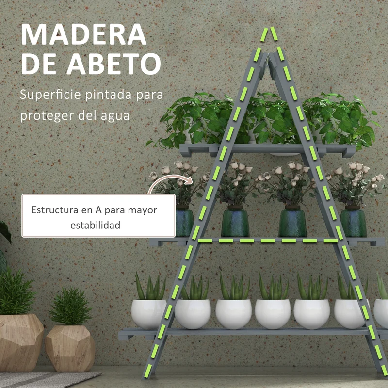 Outsunny Estantería Para Plantas De Madera Con Marco En A 100x36x112 Cm Gris