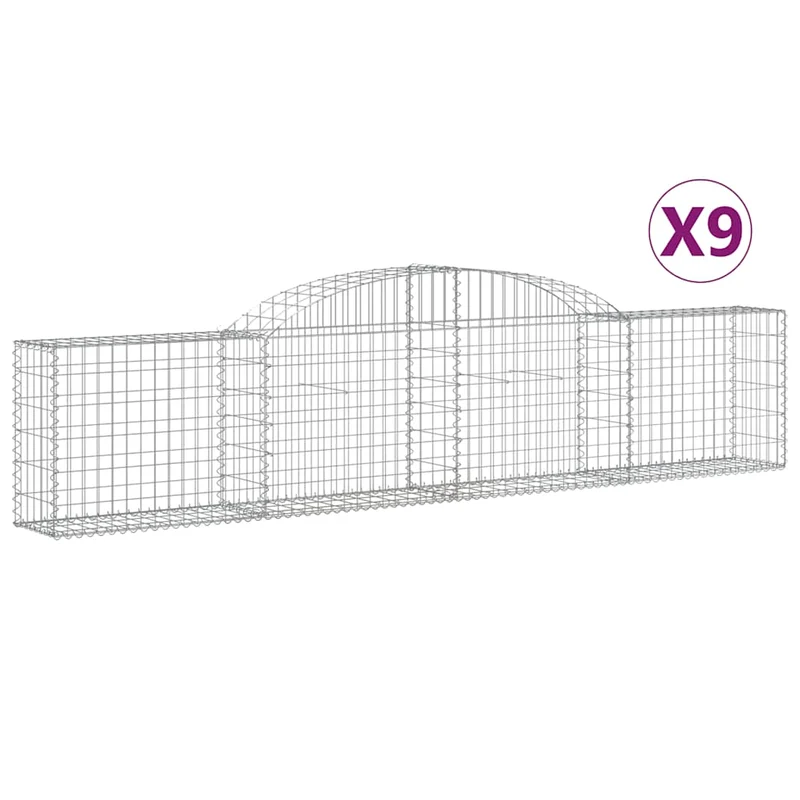 Cestas De Gaviones 9 Uds Forma De Arco Hierro 300x30x60/80 Cm