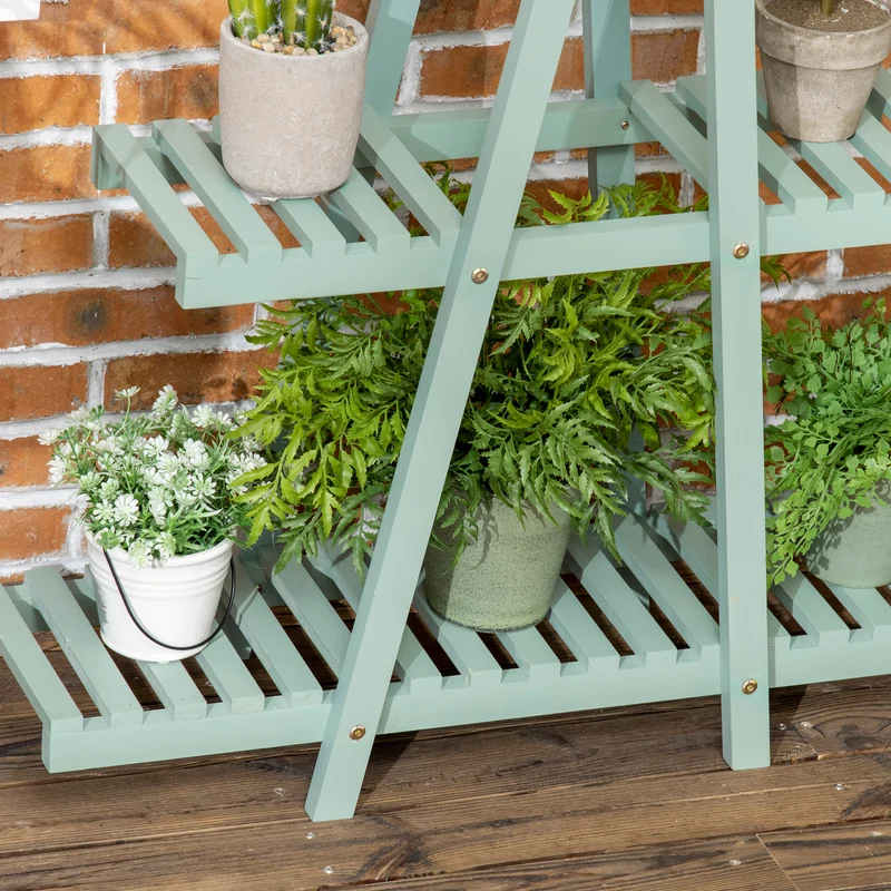 Outsunny Soporte De Madera Para Plantas 3 Niveles Interior Exterior 76x26x76 Cm