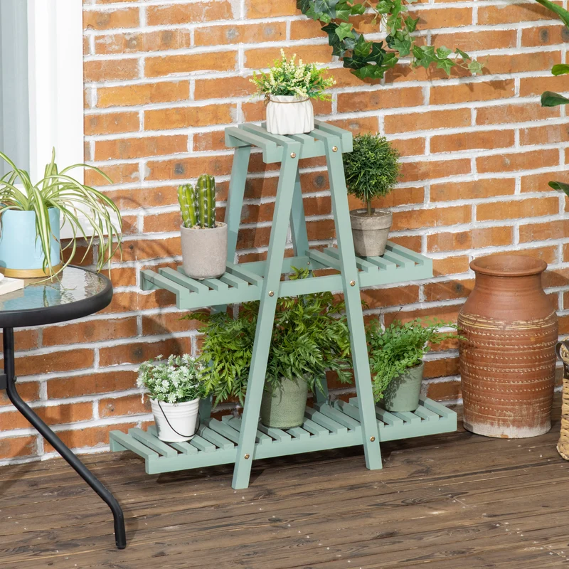 Outsunny Soporte De Madera Para Plantas 3 Niveles Interior Exterior 76x26x76 Cm