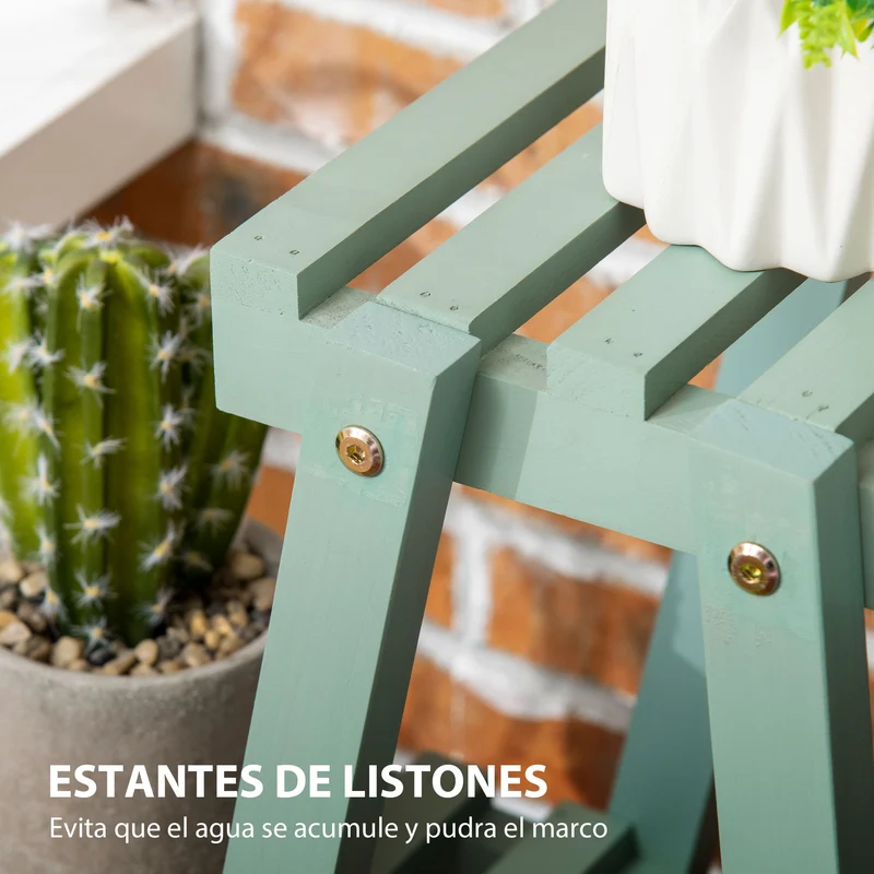 Outsunny Soporte De Madera Para Plantas 3 Niveles Interior Exterior 76x26x76 Cm