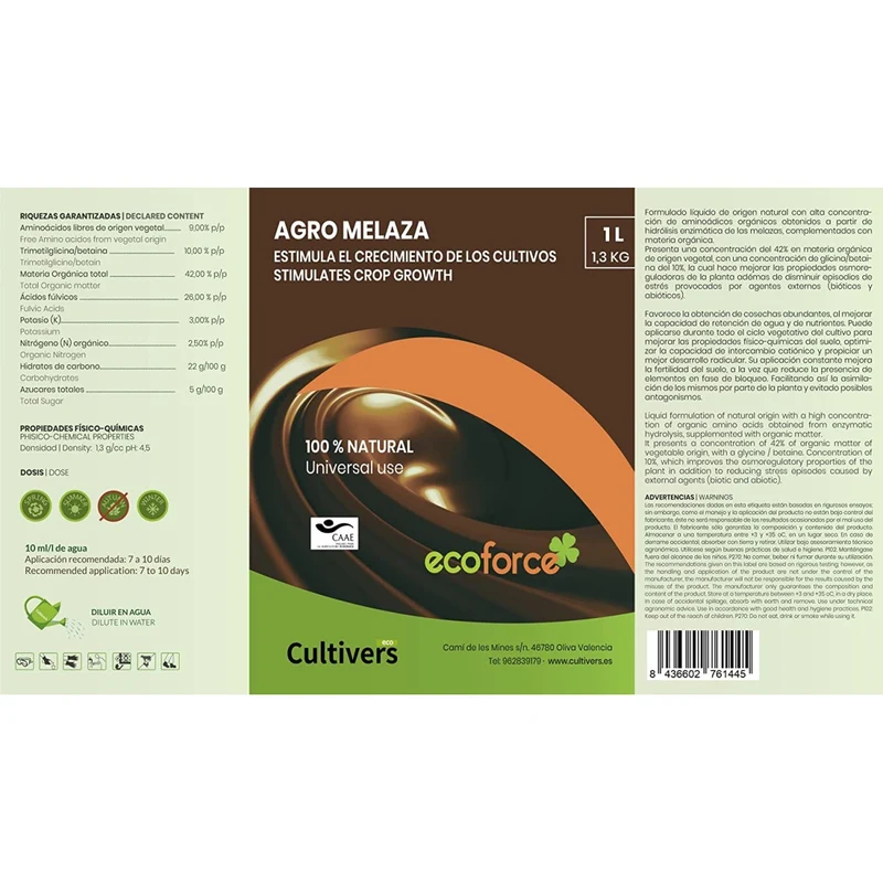 Agro Melaza De Caña Para Plantas Cultivers 10 L