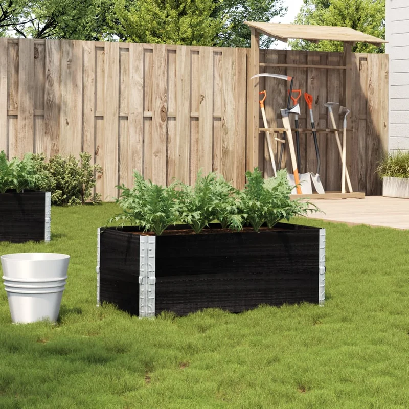 Jardinera De Madera Maciza De Pino Negro 100x50 Cm