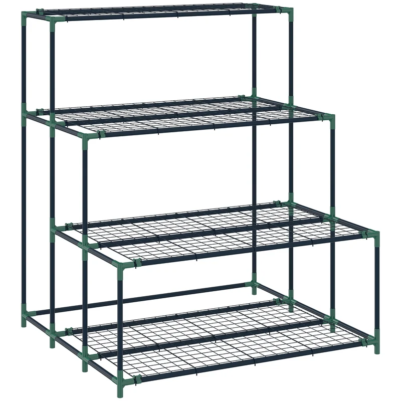 Outsunny Soporte Para Plantas De 4 Niveles De Acero 94x84x110 Cm Verde Oscuro