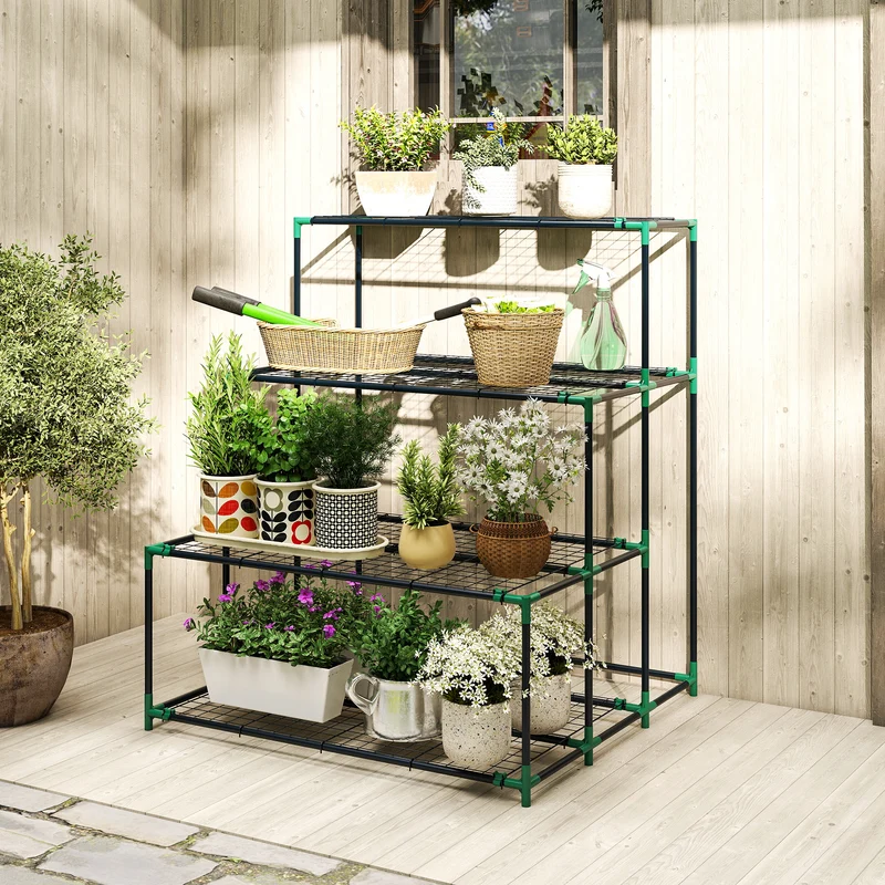 Outsunny Soporte Para Plantas De 4 Niveles De Acero 94x84x110 Cm Verde Oscuro