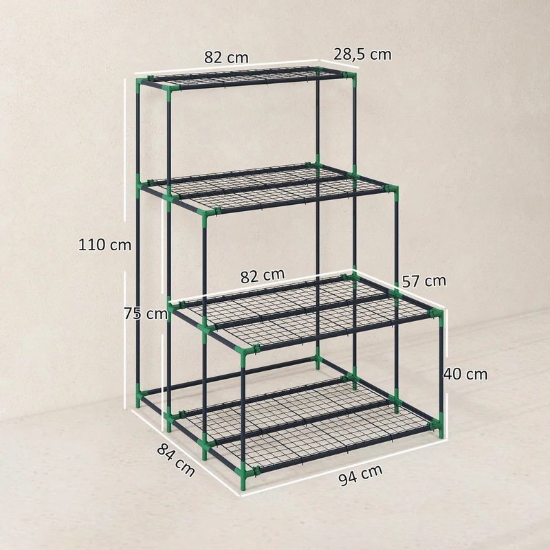Outsunny Soporte Para Plantas De 4 Niveles De Acero 94x84x110 Cm Verde Oscuro