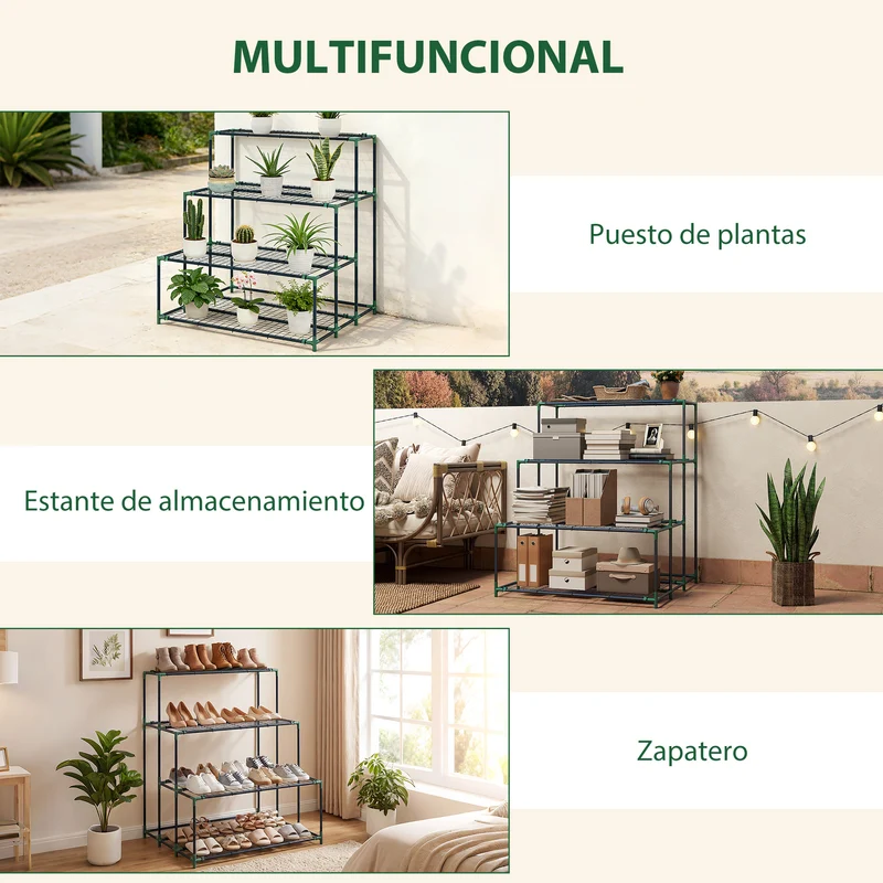 Outsunny Soporte Para Plantas De 4 Niveles De Acero 94x84x110 Cm Verde Oscuro