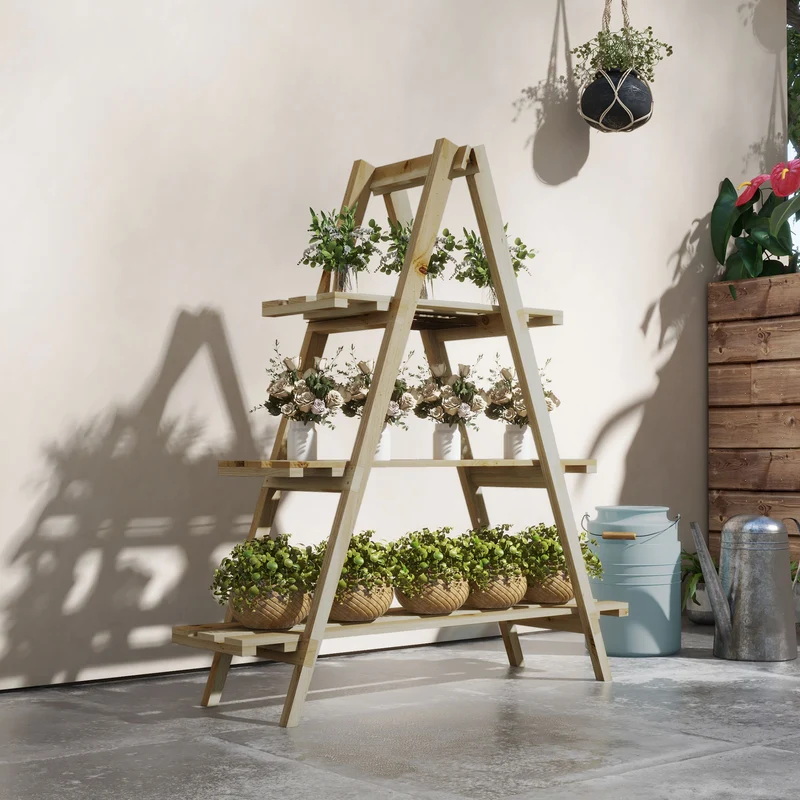 Outsunny Estantería Para Plantas De Madera Con Marco En A 100x36x112 Cm Natural