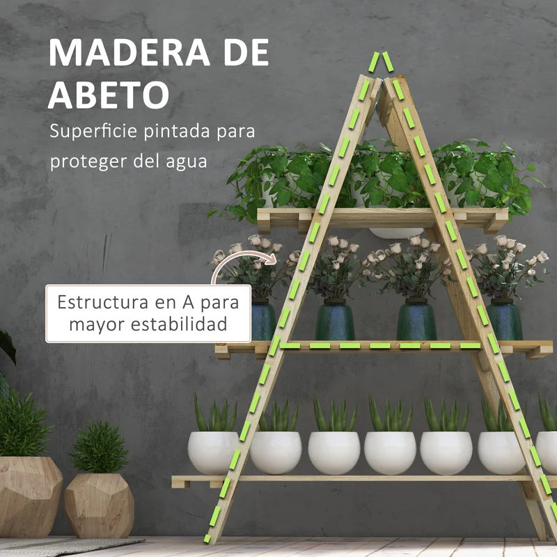 Outsunny Estantería Para Plantas De Madera Con Marco En A 100x36x112 Cm Natural